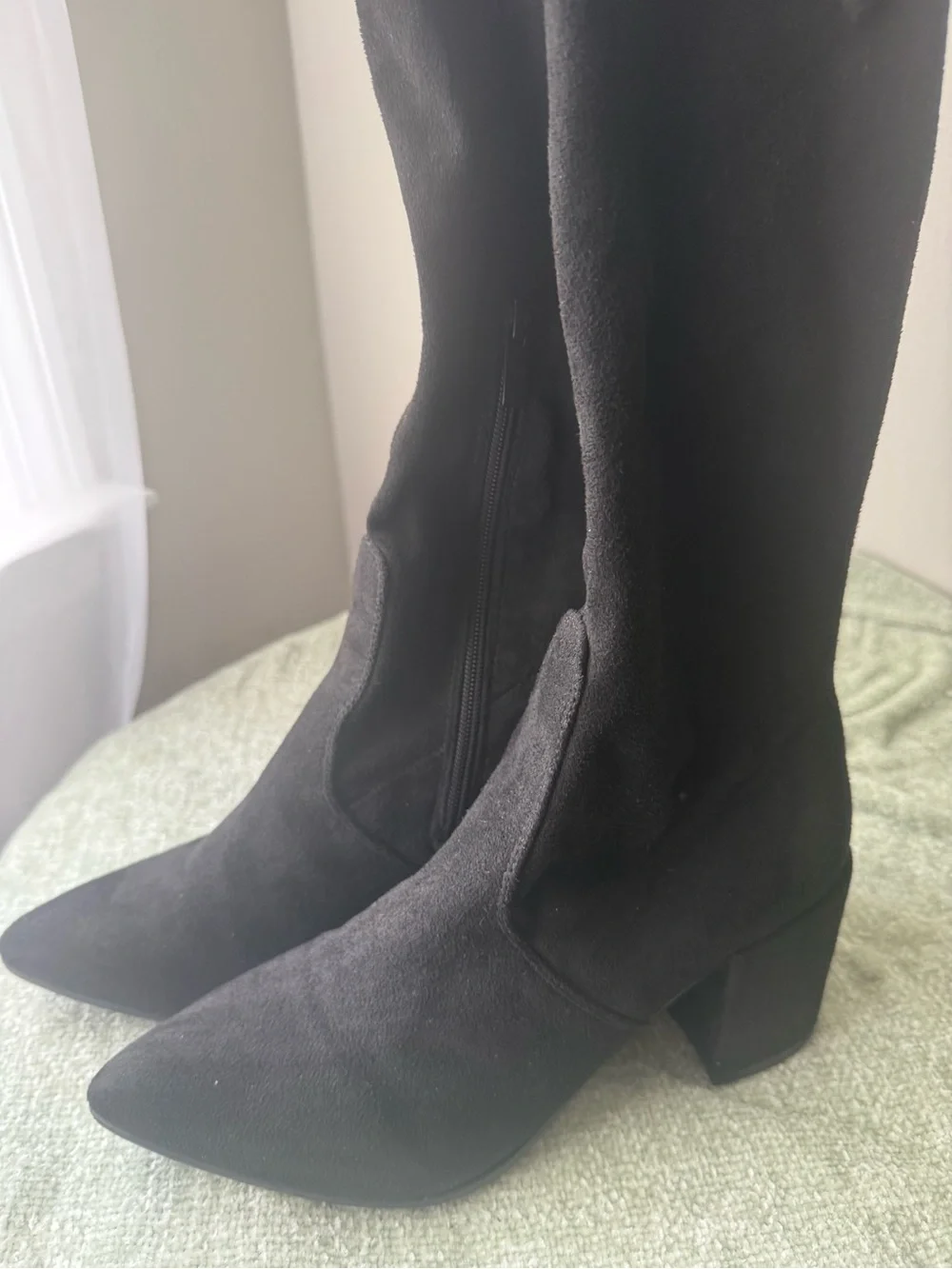 Bisou Bisou Black Over-the-Knee Suede Block Heel Boots
